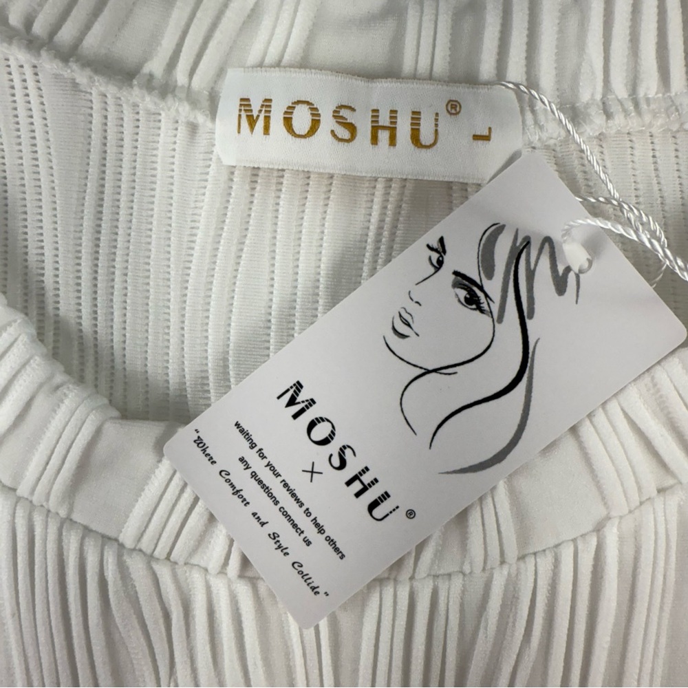 Moshu Amazon White Textured Semi Sheer Cap Sleeve Dressy Blouse - Picture 12 of 15